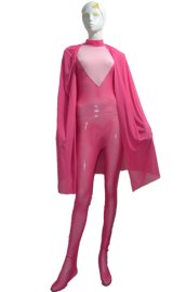 Pink and Carnation Mesh Bodysuit with Cape