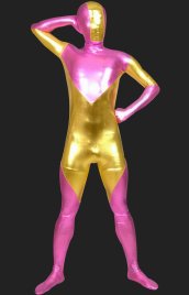 Pink and Gold Full-body Shiny Metallic Unisex Zentai Suits