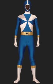 Power Ranger-Lightspeed Rescue Blue and White Lycra Zentai Suit