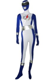 Power Ranger-Operation Overdrive Blue and White Lycra Zentai Suit 2
