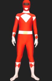 Power Rangers-Mighty Morphin-Red and White Lycra Full Body Zentai Suits