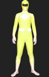 Power Rangers-Mighty Morphin-Yellow and White Lycra Full Body Zentai Suits