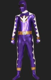 Power Rangers-Purple and White Shiny Metallic Full Body Zentai Suits