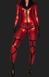 Red and Black Shiny Metallic Female Warrior Zentai Suit