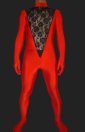 Red and Black Spandex Lycra and Lace Unisex Catsuit without Hood