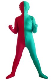 Red and Green Split Kids Zentai Suit