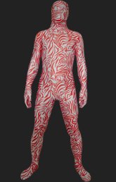 Red and White Abstract Strips Spandex Lycra Zentai Suit Red and White Abstract Strips Spandex Lycra Zentai Suit
