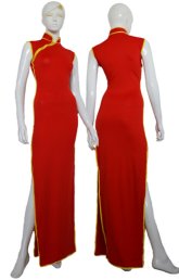 Red and Yellow Spandex Lycra Cheongsam Dress Red and Yellow Spandex Lycra Cheongsam Dress