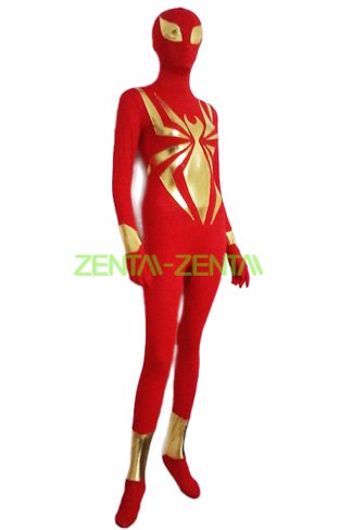 Red S-guy Costume  Red and Gold Spandex Lycra Shiny Metallic Zentai Suit
