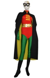 Robin Costume | Red and Green Spandex Lycra Leotard with Gloves and Cape