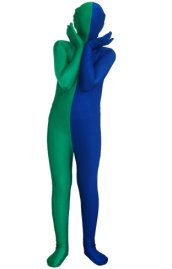 Royal Blue and Green Split Kids Zentai Suit