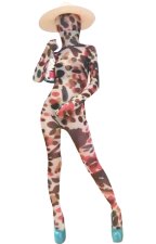Sexy Brown and Pink Dots Transparent Spandex Zentai Suit