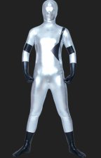 Silver and Black Shiny Metallic Full Body Zentai Suit