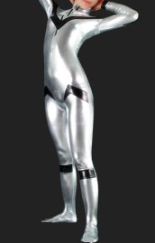 Silver and Black Shiny Metallic Unisex Catsuit