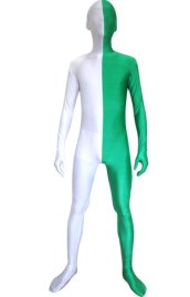 Split Zentai | Green and White Spandex Lycra Zentai Suit