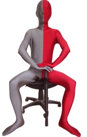 Split Zentai | Slate Grey and Red Spandex Lycra Zentai Suit