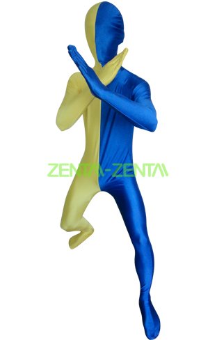 Split Zentai  Yellow and Blue Spandex Lycra Zentai Suit