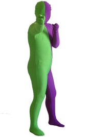 Spring Green and Purple Split Kids Zentai Suit
