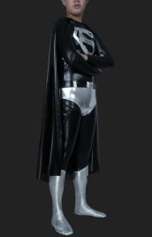 Superman! Black and Silver Super Hero Shiny Metalic Zentai (No H