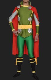 Thor Costume | Green and Red Spandex Lycra Super Hero Catsuit with Cap