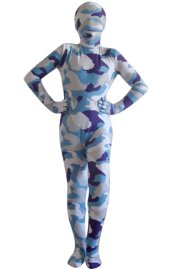 White and Blue Camouflage Kids Zentai Suit