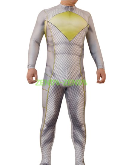 White Power Ranger Printed Spandex Lycra Zentai Costume with 3D Muscle Shading