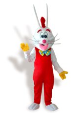 White Rabbit in Red Jumpsuit Mascot Costume