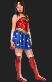 Wonder Woman-Red and Blue Shiny Metallic 4-sets Zentai Costume