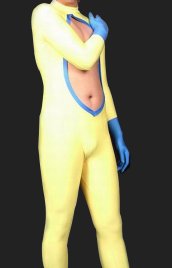 Yellow and Blue Lycra Spandex Zentai with Bust Open (No Hood)